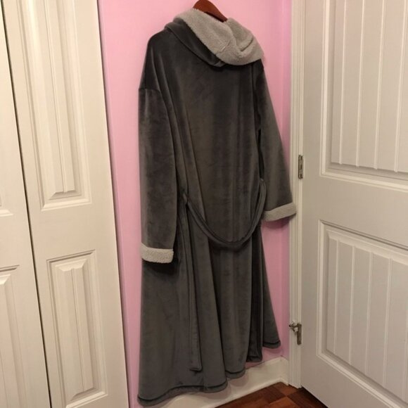 David Archy Gray Hooded Double Layer Velvet Fleece Robe size XL - Picture 7 of 7